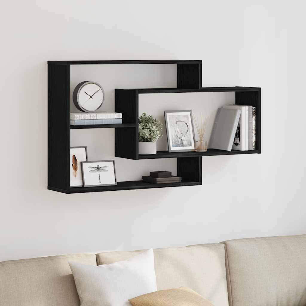 Vägghylla svart ek 104x20x58,5 cm konstruerat trä