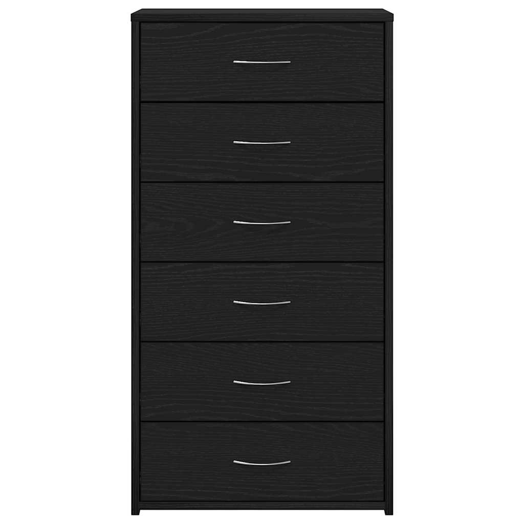 Byrå 6 lådor svart ek 50x34x96 cm konstruerat trä