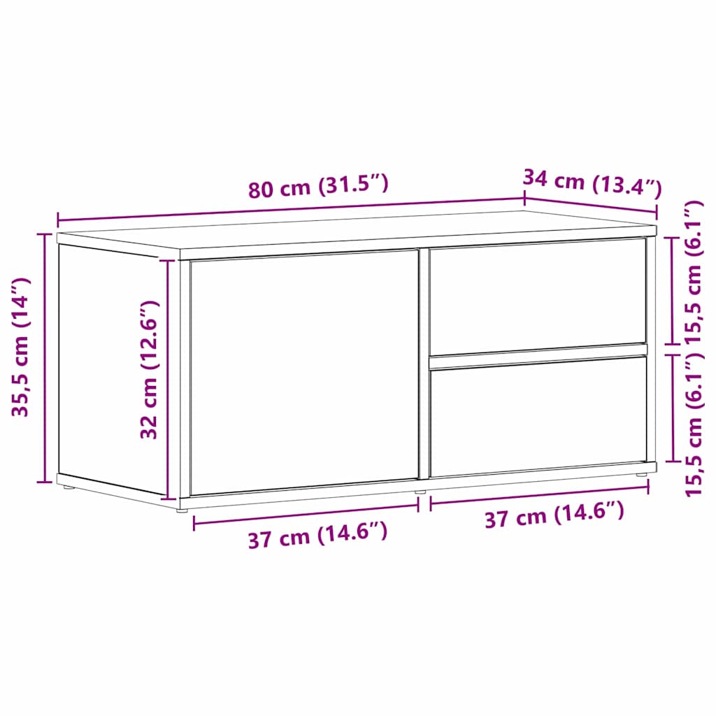 TV-skåp med låda Svart Ek 80 x 34 x 36 cm Konstruerat trä