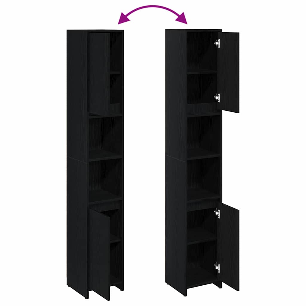 Badrumsskåp Svart Ek 30 x 30 x 183,5 cm Konstruerat trä