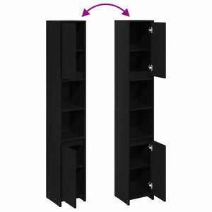 Badrumsskåp Svart Ek 30 x 30 x 183,5 cm Konstruerat trä