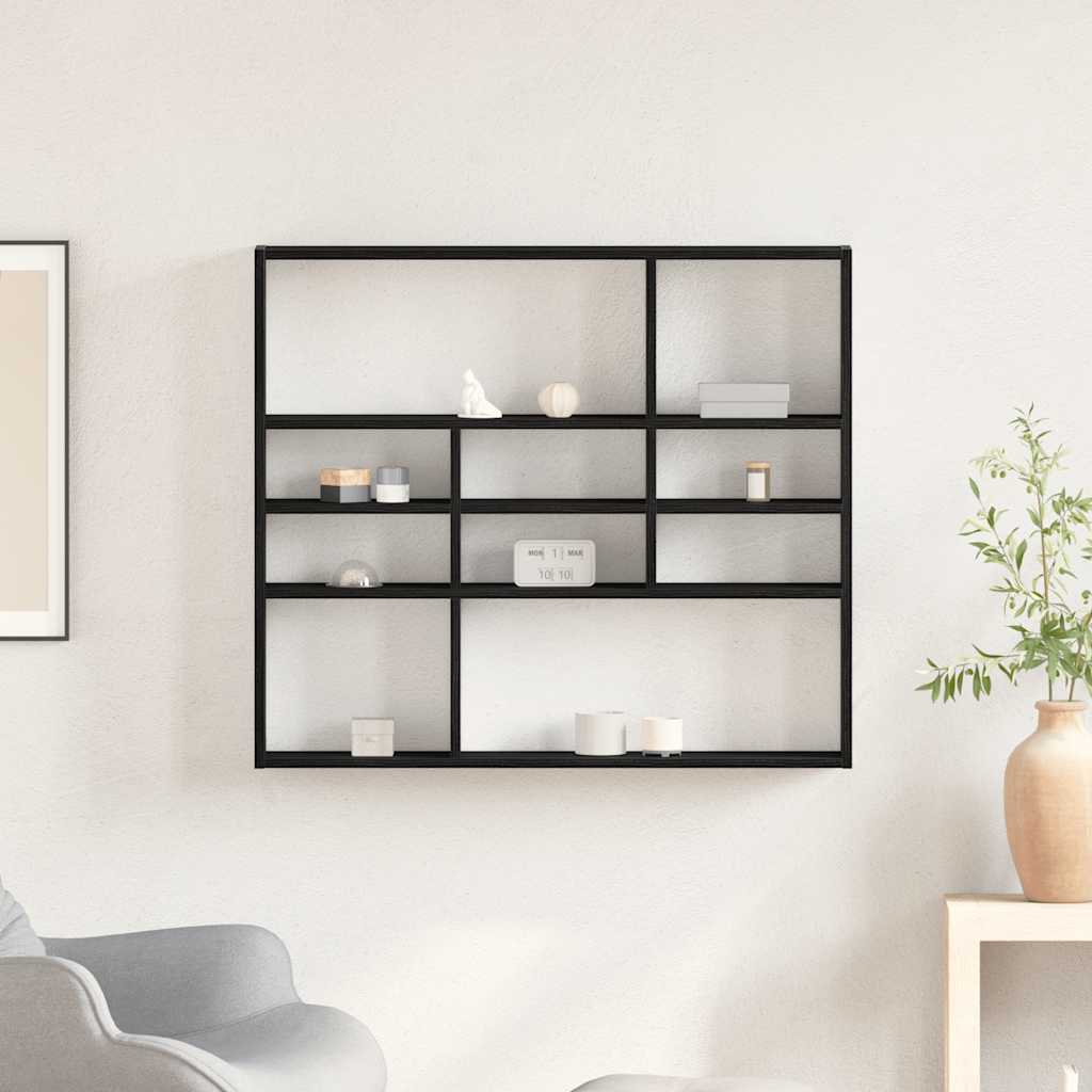 Vägghylla svart ek 90x16x78 cm konstruerat trä