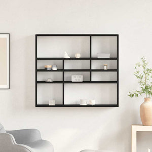 Vägghylla svart ek 90x16x78 cm konstruerat trä