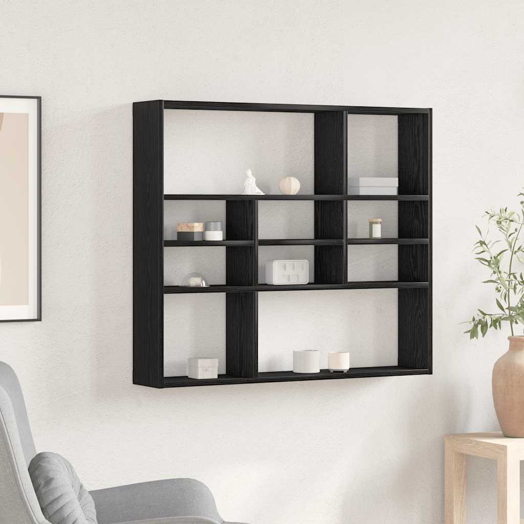Vägghylla svart ek 90x16x78 cm konstruerat trä