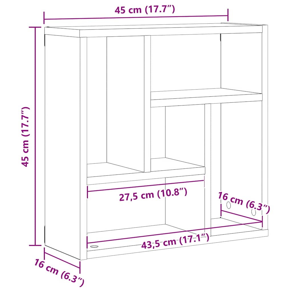 Vägghylla svart ek 45x16x45 cm konstruerat trä