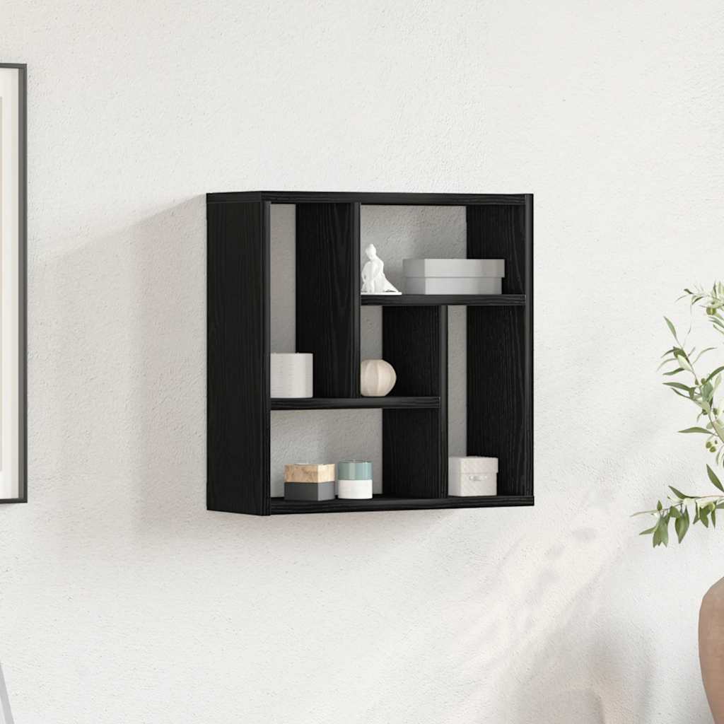 Vägghylla svart ek 45x16x45 cm konstruerat trä