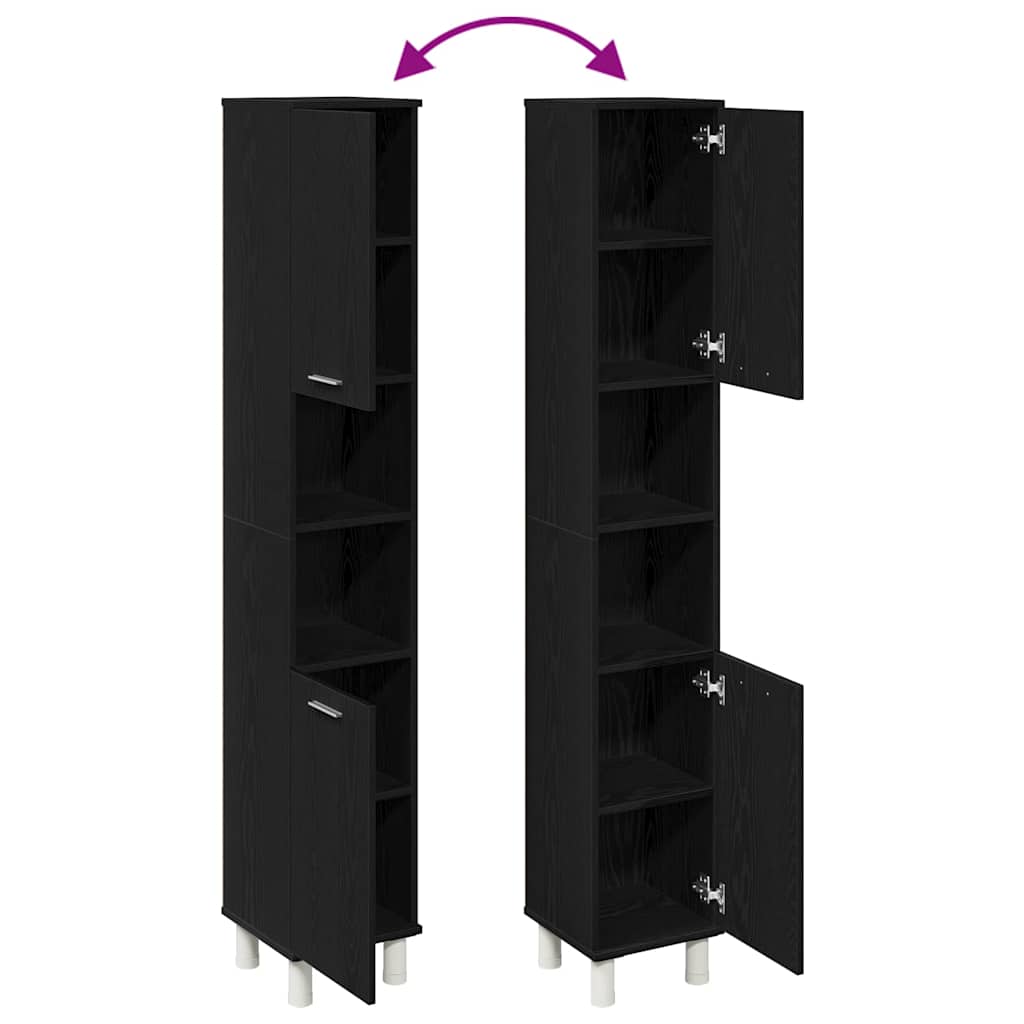 Badrumsskåp med hylla Svart Ek 30 x 30 x 179 cm Konstruerat trä