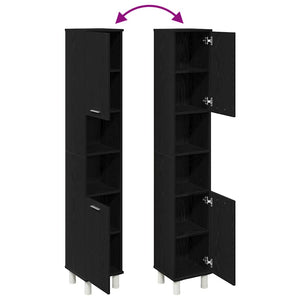 Badrumsskåp med hylla Svart Ek 30 x 30 x 179 cm Konstruerat trä