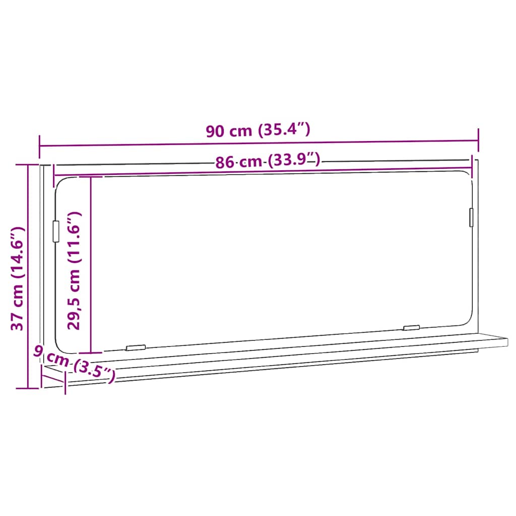 Spegelhylla artisan ek 90 x 10,5 x 37 cm Konstruerat trä