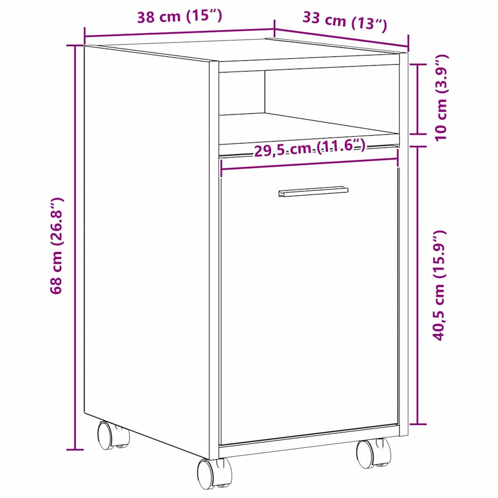 Hjulad Sidogarderob Svart Ek 33 x 38 x 60 cm Konstruerat trä