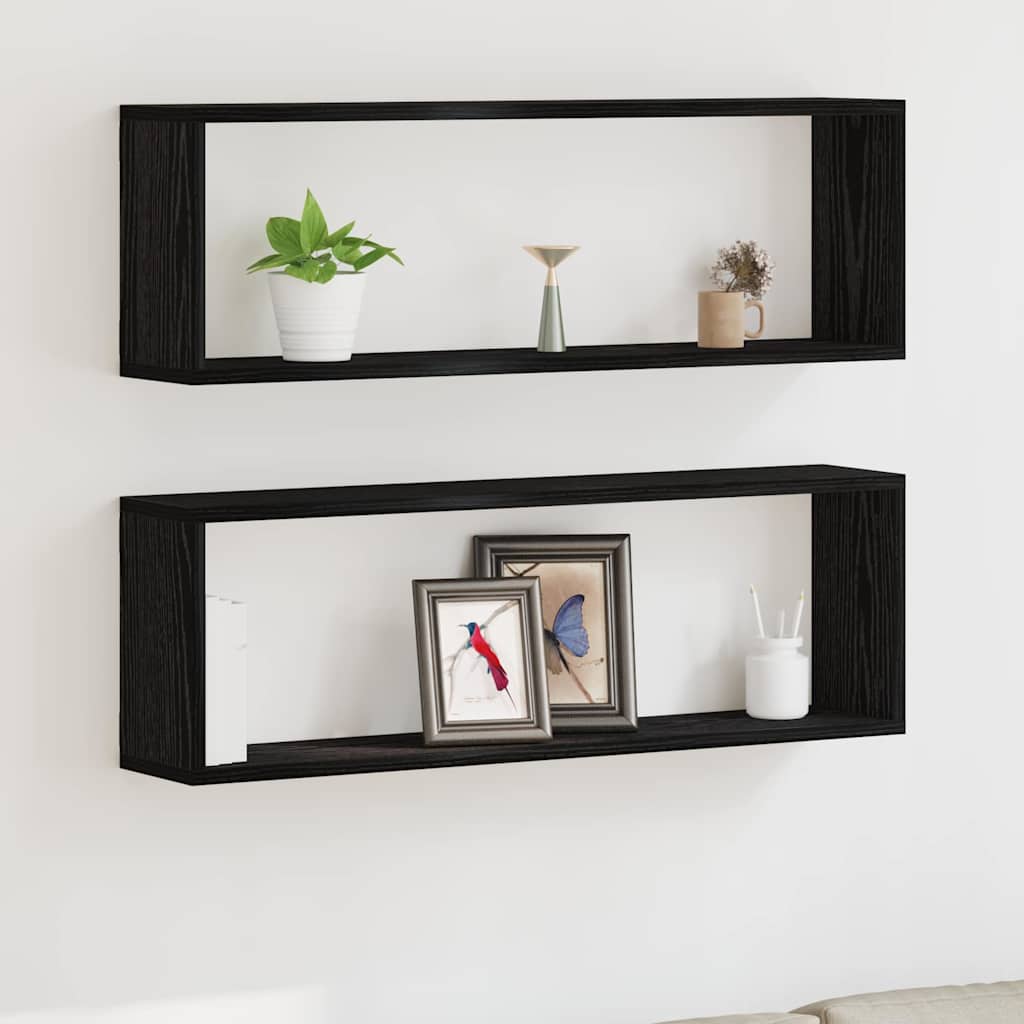 Vägg hyllor 2 st Svart Ek 80 x 15 x 26 cm Konstruerat trä