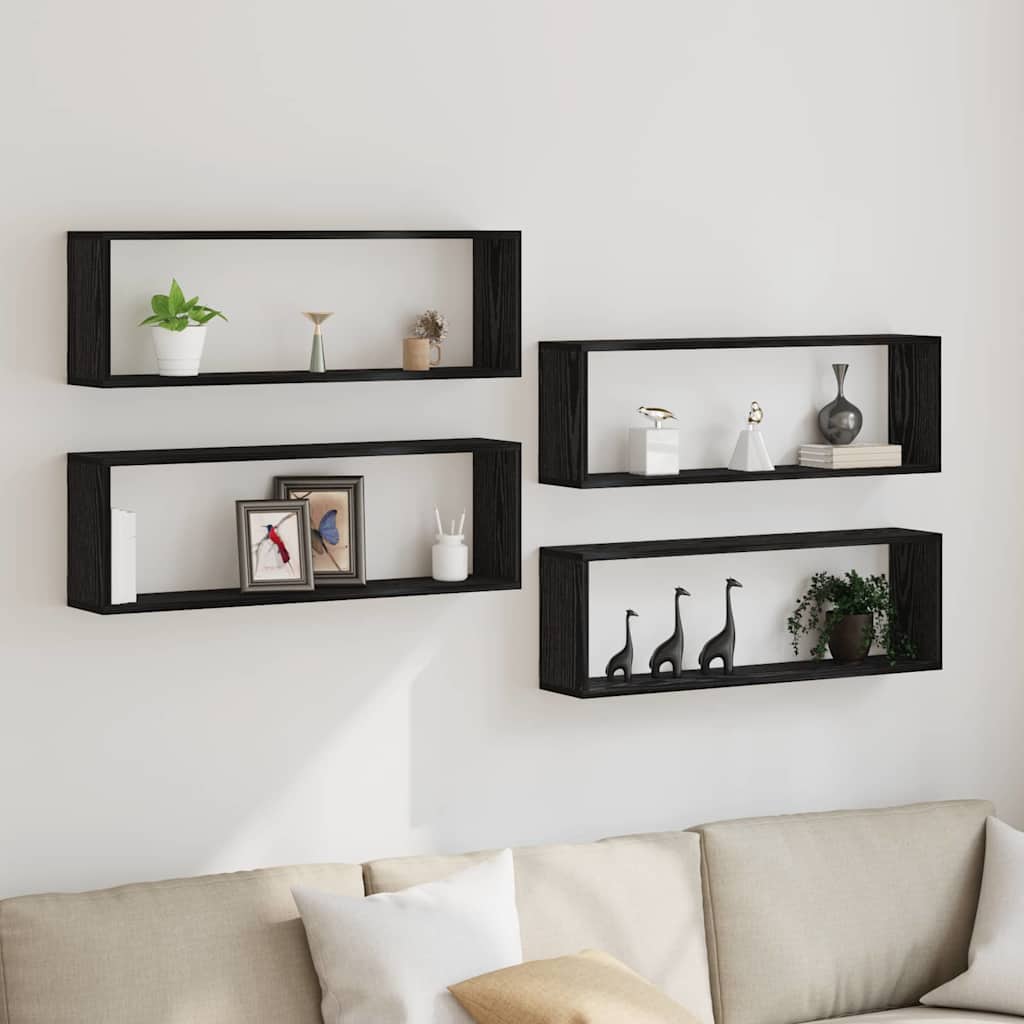 Vägg hyllor 4 st Svart Ek 80 x 15 x 26 cm Konstruerat trä