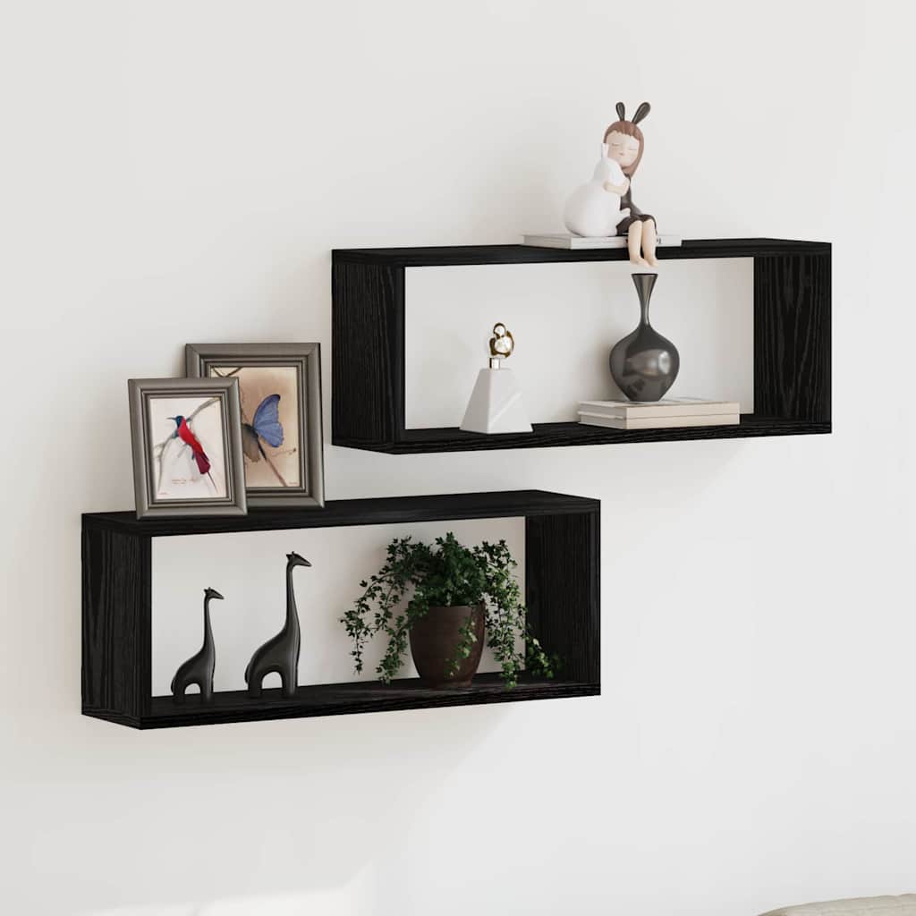 Vägg hyllor 2 st Svart Ek 60 x 15 x 23 cm Konstruerat trä