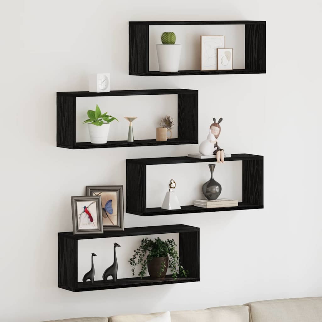 Vägg hyllor 4 st Svart Ek 60 x 15 x 23 cm Konstruerat trä