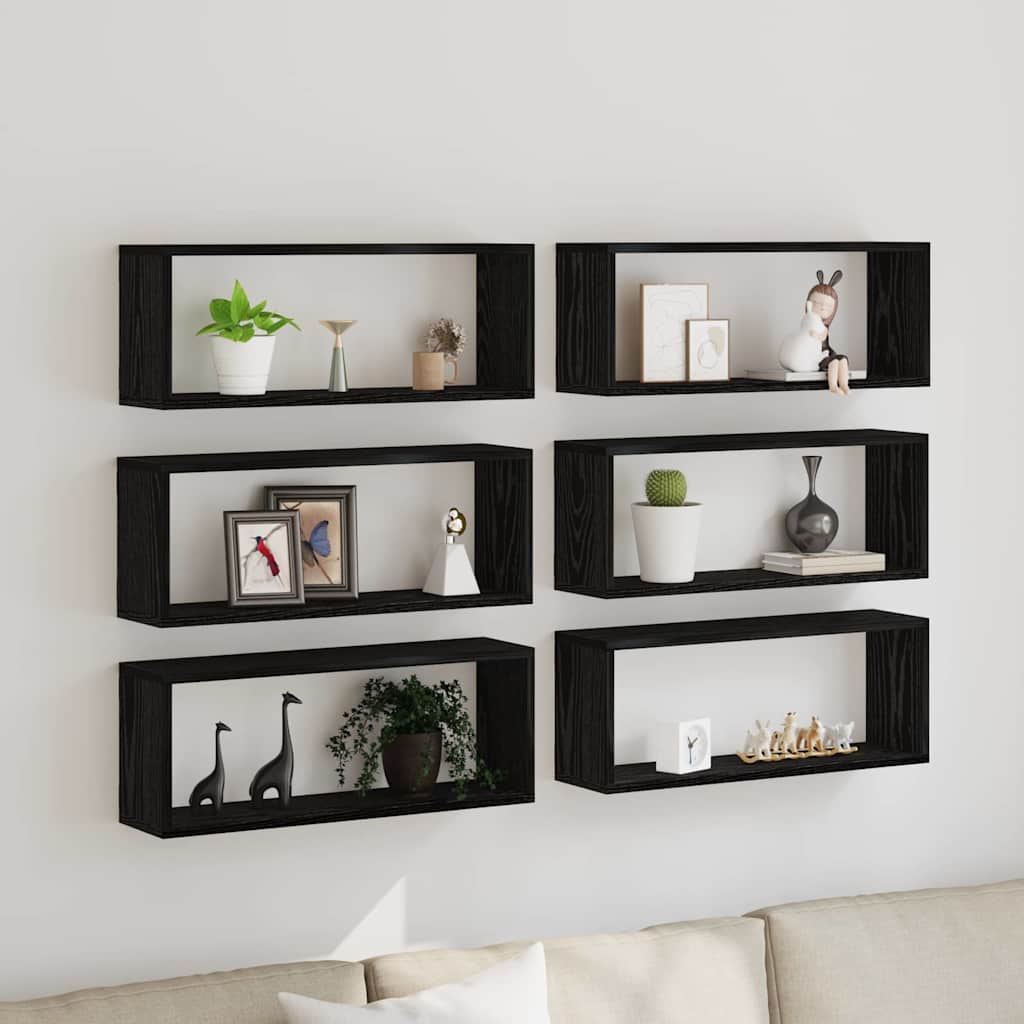 Vägg hyllor 6 st Svart Ek 60 x 15 x 23 cm Konstruerat trä
