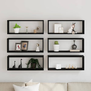 Vägghyllor 6 pcs Svart ek 60 x 15 x 23 cm Konstruerat trä