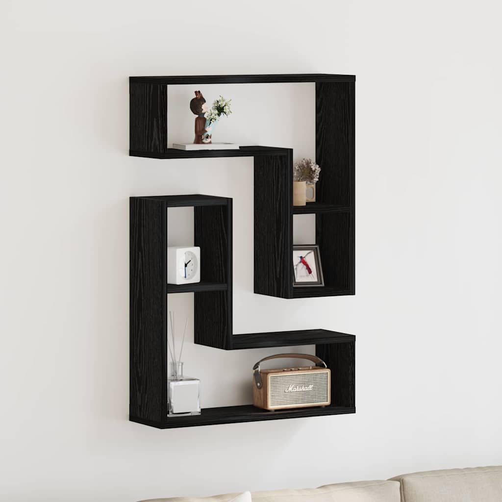 Vägg hylla 2 st Svart Ek 50 x 15 x 85 cm Konstruerat trä