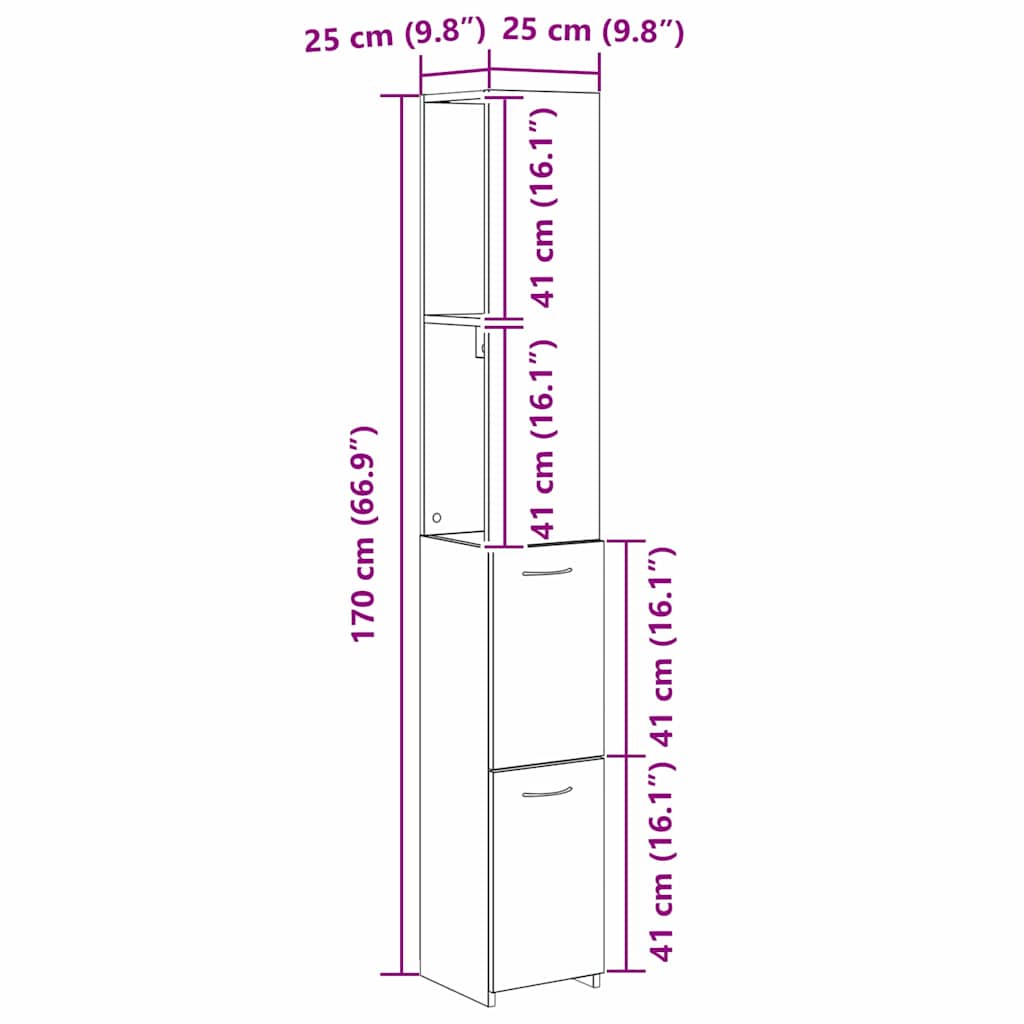 Badrumsskåp med låda Svart Ek 25 x 25 x 170 cm Konstruerat trä