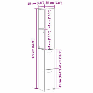 Badrumsskåp med låda Svart Ek 25 x 25 x 170 cm Konstruerat trä