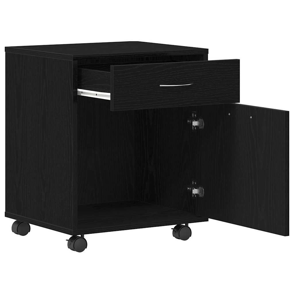 Rullhurts med hjul Svart ek 45 x 38 x 54 cm Konstruerat trä