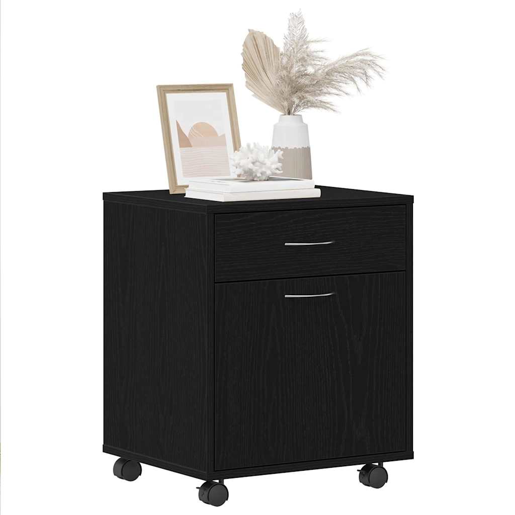 Rullhurts med hjul Svart ek 45 x 38 x 54 cm Konstruerat trä