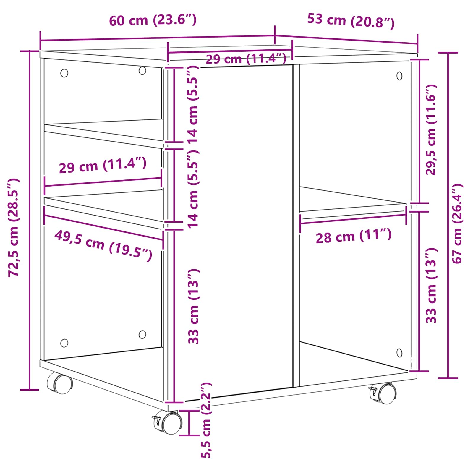 Förvaringsskåp Svart Ek 60 x 53 x 72,5 cm Konstruerat trä