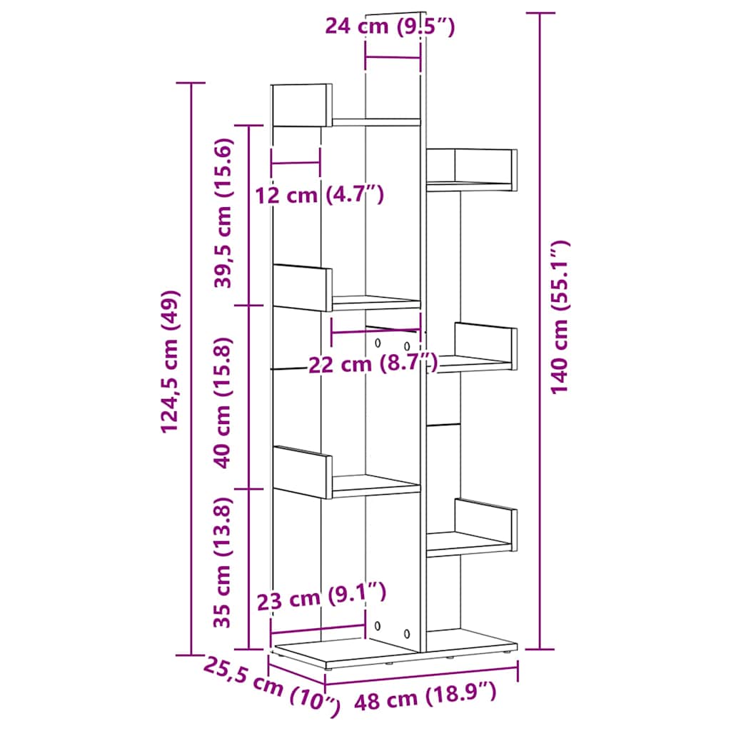 Bokhylla Svart Ek 48 x 25,5 x 140 cm Konstruerat trä