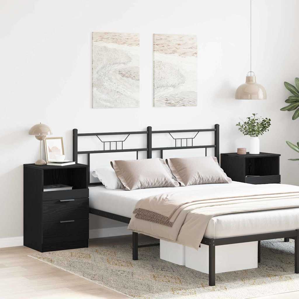 Nattduksbord 2 pcs Svart Ek 40 x 35 x 65 cm Konstruerat trä