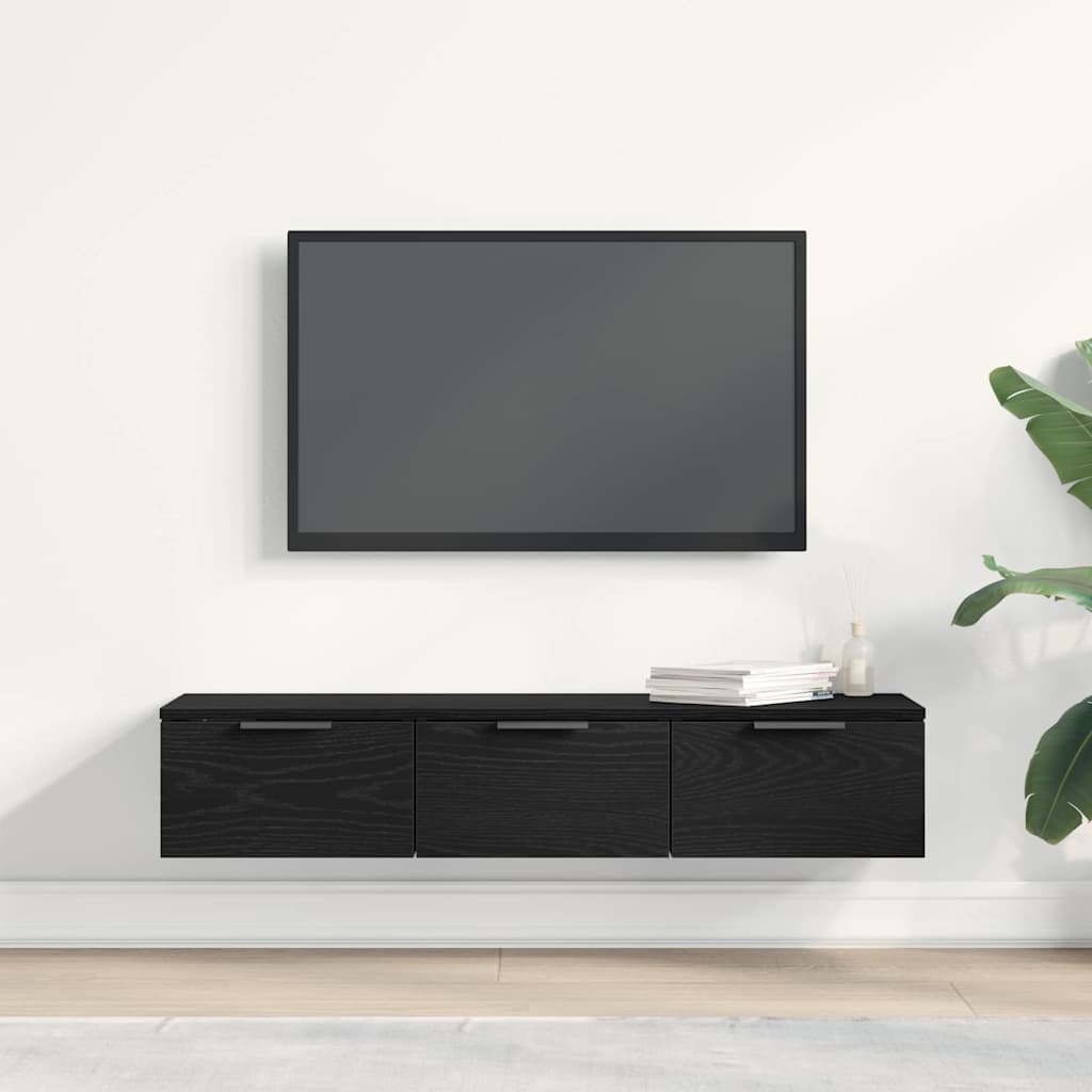 Väggskåp med låda Svart Ek 102 x 30 x 20 cm Konstruerat trä