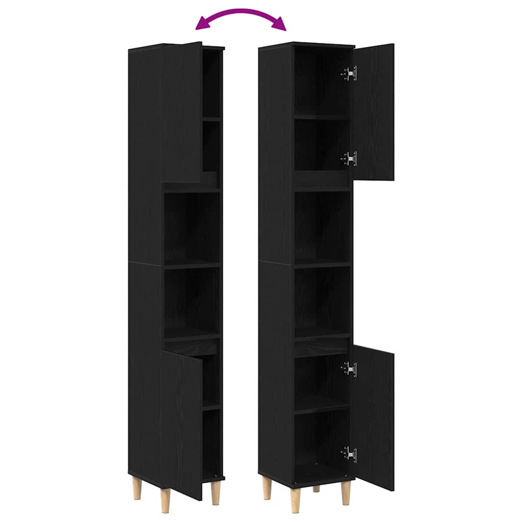 Badrumsskåp med hylla Svart Ek 30 x 30 x 190 cm Konstruerat trä