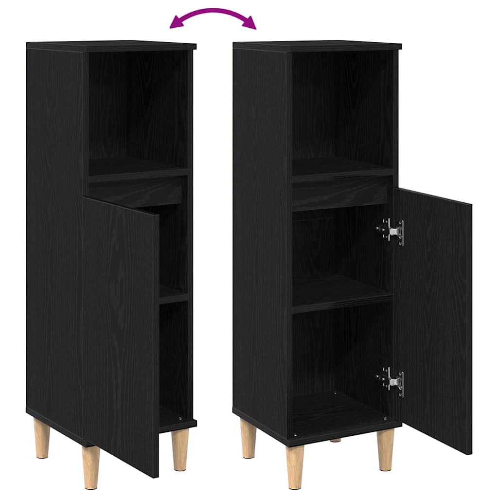 Badrumsskåp med hylla Svart Ek 30 x 30 x 100 cm Konstruerat trä