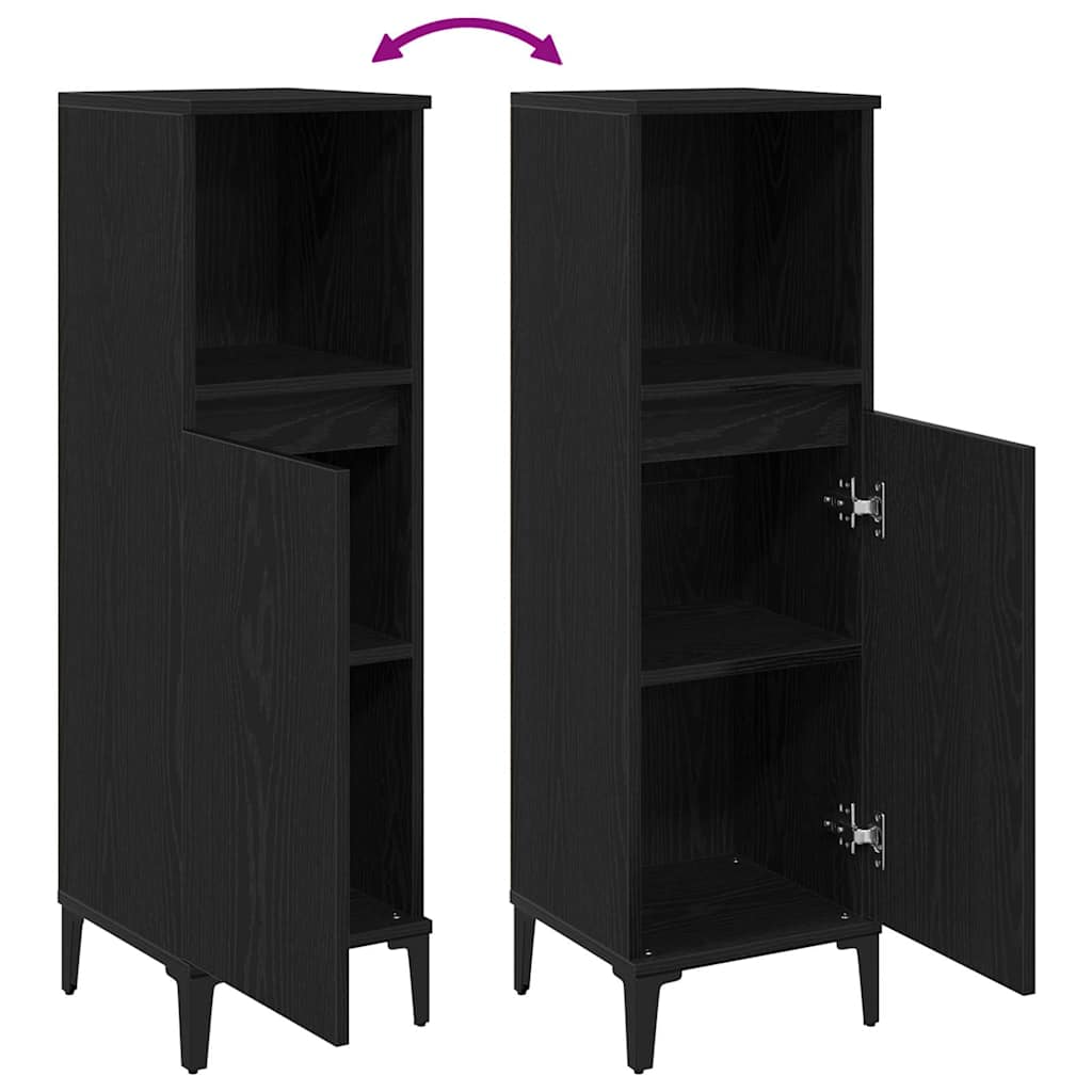 Badrumsskåp med hylla Svart Ek 30 x 30 x 100 cm Konstruerat trä