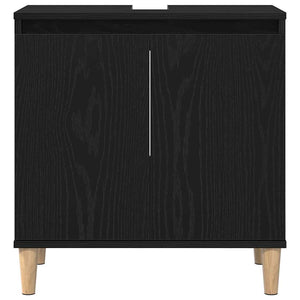 Badrumsskåp med handfat med hylla Svart Ek 58 x 33 x 60 cm