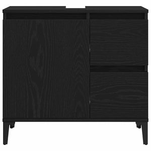 Badrumsskåp med låda Svart Ek 65 x 33 x 60 cm Konstruerat trä