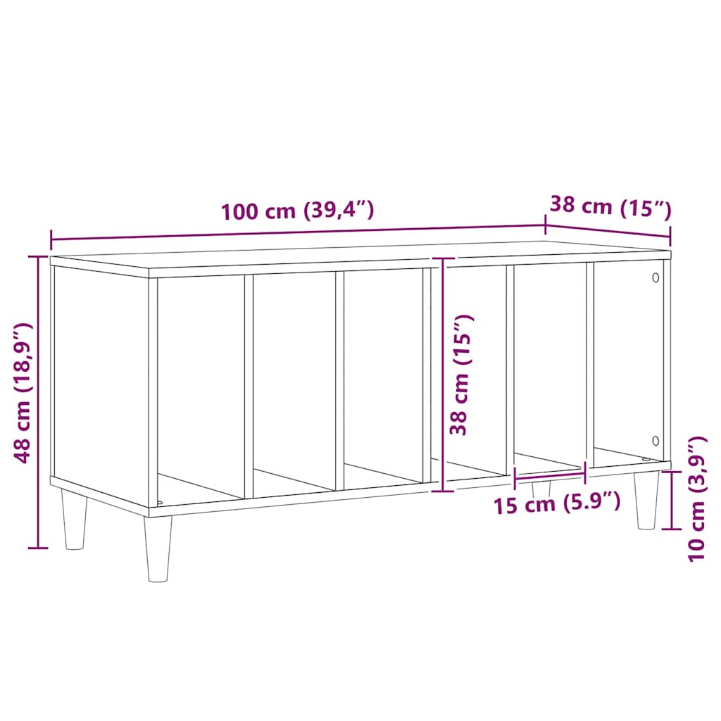 Skivskåp med hylla Svart Ek 100 x 38 x 48 cm Konstruerat trä