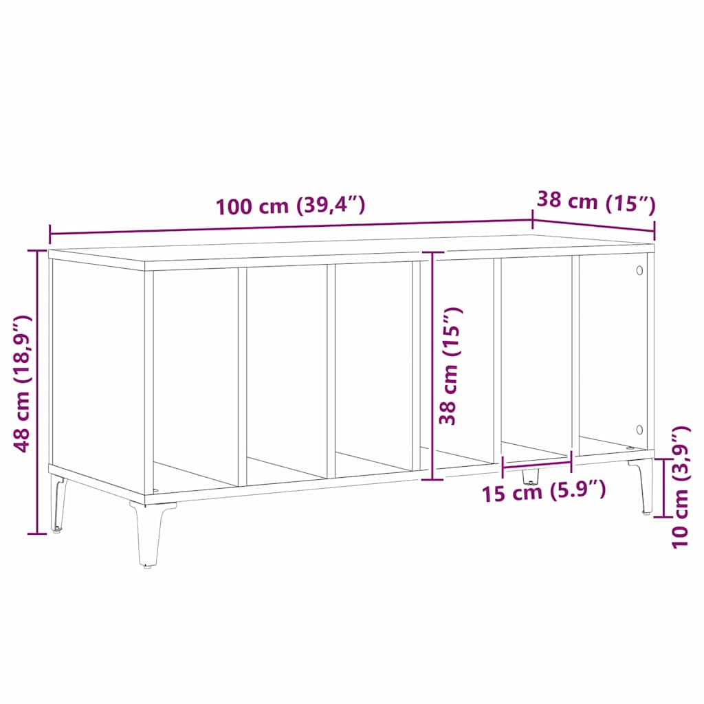 Skivskåp med hylla Svart Ek 100 x 38 x 48 cm Konstruerat trä