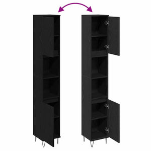 Badrumsskåp med hylla Svart Ek 30 x 30 x 190 cm Konstruerat trä