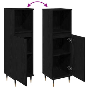 Badrumsskåp med hylla Svart Ek 30 x 30 x 100 cm Konstruerat trä