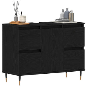 Badrumsskåp med handfat med låda Svart Ek 80 x 33 x 60 cm