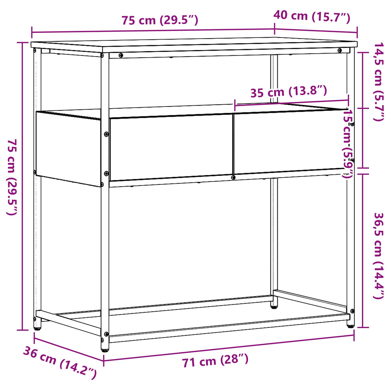 Konsolbord med låda Gammalt trä 75 x 40 x 75 cm Konstruerat trä