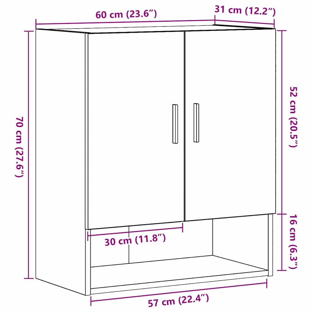 Väggmonterat skåp Svart Ek 60 x 31 x 70 cm Konstruerat trä
