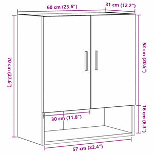 Väggmonterat skåp Svart Ek 60 x 31 x 70 cm Konstruerat trä
