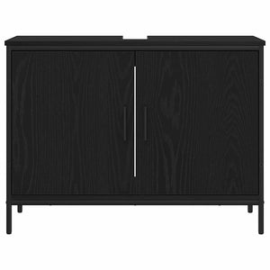 Badrumsskåp med handfat med lagring Svart Ek 80 x 30 x 60 cm