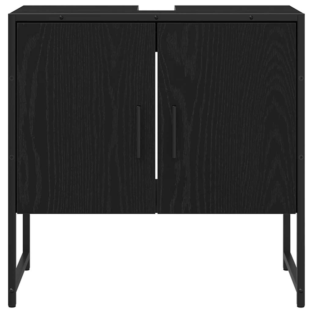 Badrumsskåp med handfat med lagring Svart Ek 60 x 30 x 60 cm