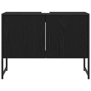 Badrumsskåp med handfat med lagring Svart Ek 80 x 30 x 60 cm