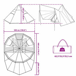 Familj Tipi Tält med tak Blå och grå 510 x 690 x 330 cm