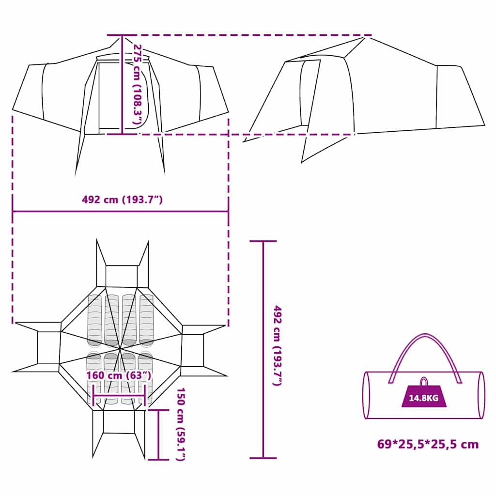 Tipi Tält med tak Grön och beige 492 x 492 x 275 cm tyg