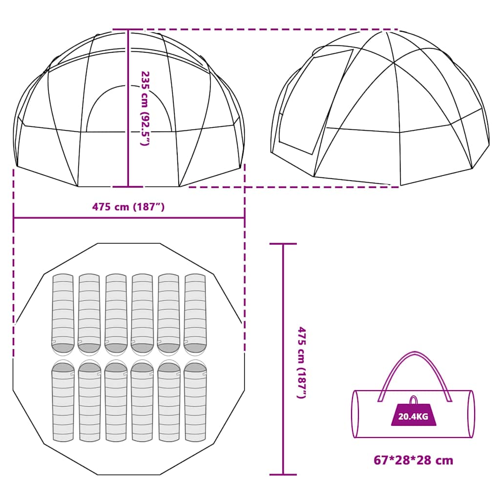 Campingtält med tak Grå och orange 475 x 475 x 235 cm Polyester
