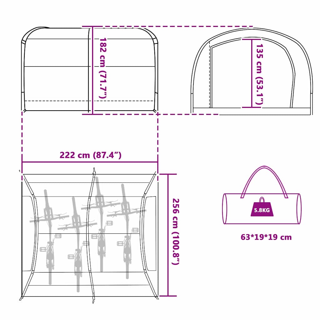 Cykelförrådstält med tak Grå och orange 256 x 222 x 182 cm