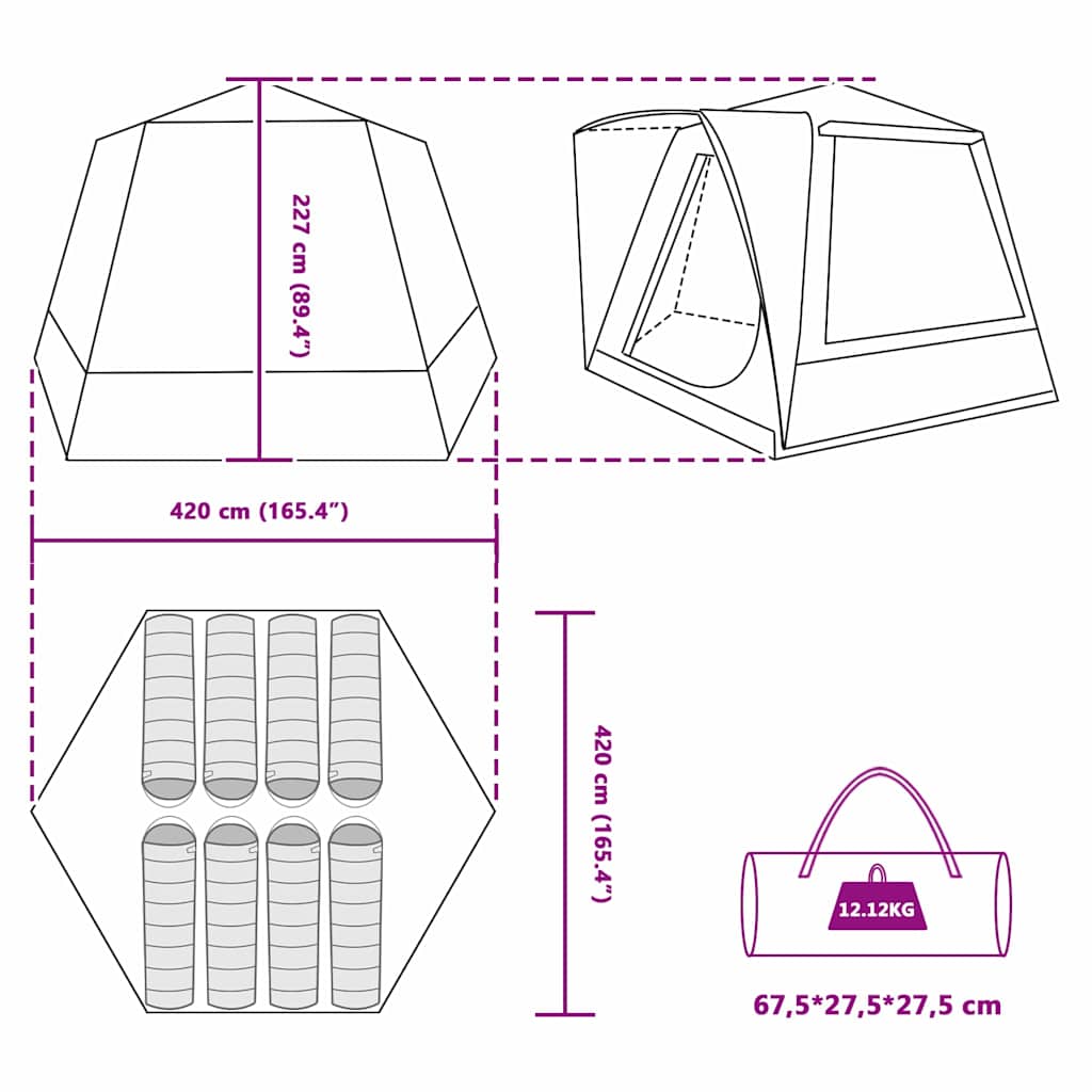 Campingtält Grå och orange 420 x 420 x 227 cm Polyester